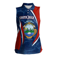 Costa Rica Orchid Women Sleeveless Polo Shirt Red and Blue with National Emblem and Purple Flower Design - Wonder Print Shop