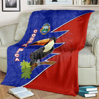 Costa Rica Toucan Blanket Red and Blue with National Seal and Tropical Bird Graphic - Wonder Print Shop