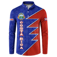 Costa Rica Toucan Button Sweatshirt Red and Blue with National Seal and Tropical Bird Graphic - Wonder Print Shop