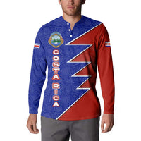 Costa Rica Toucan Button Sweatshirt Red and Blue with National Seal and Tropical Bird Graphic - Wonder Print Shop