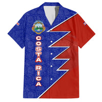 Costa Rica Toucan Family Matching Off The Shoulder Long Sleeve Dress and Hawaiian Shirt Red and Blue with National Seal and Tropical Bird Graphic - Wonder Print Shop