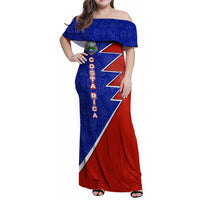 Costa Rica Toucan Family Matching Off Shoulder Maxi Dress and Hawaiian Shirt Red and Blue with National Seal and Tropical Bird Graphic - Wonder Print Shop