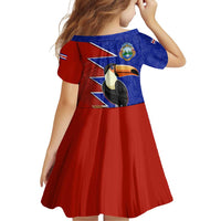 Costa Rica Toucan Family Matching Off Shoulder Short Dress and Hawaiian Shirt Red and Blue with National Seal and Tropical Bird Graphic - Wonder Print Shop