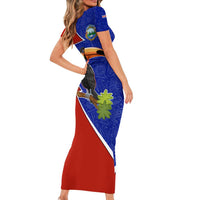 Costa Rica Toucan Family Matching Short Sleeve Bodycon Dress and Hawaiian Shirt Red and Blue with National Seal and Tropical Bird Graphic - Wonder Print Shop