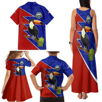 Costa Rica Toucan Family Matching Tank Maxi Dress and Hawaiian Shirt Red and Blue with National Seal and Tropical Bird Graphic - Wonder Print Shop