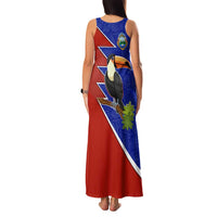 Costa Rica Toucan Family Matching Tank Maxi Dress and Hawaiian Shirt Red and Blue with National Seal and Tropical Bird Graphic - Wonder Print Shop