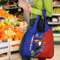 Costa Rica Toucan Grocery Bag Red and Blue with National Seal and Tropical Bird Graphic - Wonder Print Shop