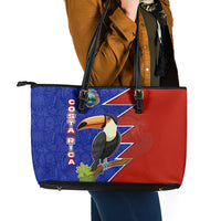 Costa Rica Toucan Leather Tote Bag Red and Blue with National Seal and Tropical Bird Graphic - Wonder Print Shop