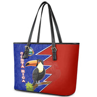 Costa Rica Toucan Leather Tote Bag Red and Blue with National Seal and Tropical Bird Graphic - Wonder Print Shop