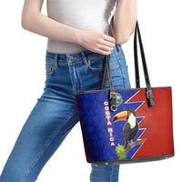 Costa Rica Toucan Leather Tote Bag Red and Blue with National Seal and Tropical Bird Graphic - Wonder Print Shop
