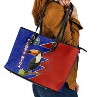 Costa Rica Toucan Leather Tote Bag Red and Blue with National Seal and Tropical Bird Graphic - Wonder Print Shop