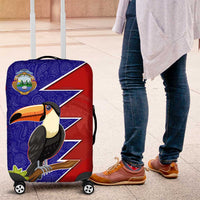 Costa Rica Toucan Luggage Cover Red and Blue with National Seal and Tropical Bird Graphic - Wonder Print Shop