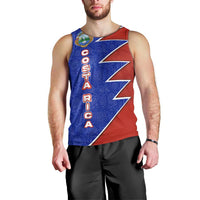 Costa Rica Toucan Men Tank Top Red and Blue with National Seal and Tropical Bird Graphic - Wonder Print Shop