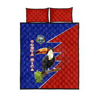 Costa Rica Toucan Quilt Bed Set Red and Blue with National Seal and Tropical Bird Graphic - Wonder Print Shop