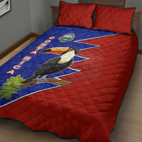Costa Rica Toucan Quilt Bed Set Red and Blue with National Seal and Tropical Bird Graphic - Wonder Print Shop