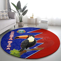 Costa Rica Toucan Round Carpet Red and Blue with National Seal and Tropical Bird Graphic - Wonder Print Shop