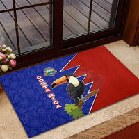 Costa Rica Toucan Rubber Doormat Red and Blue with National Seal and Tropical Bird Graphic - Wonder Print Shop