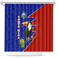 Costa Rica Toucan Shower Curtain Red and Blue with National Seal and Tropical Bird Graphic - Wonder Print Shop