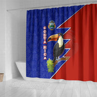 Costa Rica Toucan Shower Curtain Red and Blue with National Seal and Tropical Bird Graphic - Wonder Print Shop