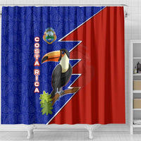 Costa Rica Toucan Shower Curtain Red and Blue with National Seal and Tropical Bird Graphic - Wonder Print Shop