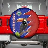Costa Rica Toucan Spare Tire Cover Red and Blue with National Seal and Tropical Bird Graphic - Wonder Print Shop
