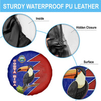 Costa Rica Toucan Spare Tire Cover Red and Blue with National Seal and Tropical Bird Graphic - Wonder Print Shop