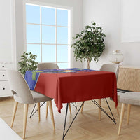 Costa Rica Toucan Tablecloth Red and Blue with National Seal and Tropical Bird Graphic - Wonder Print Shop