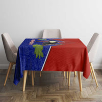 Costa Rica Toucan Tablecloth Red and Blue with National Seal and Tropical Bird Graphic - Wonder Print Shop