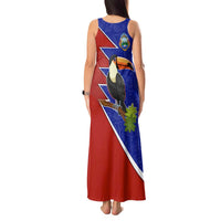 Costa Rica Toucan Tank Maxi Dress Red and Blue with National Seal and Tropical Bird Graphic - Wonder Print Shop