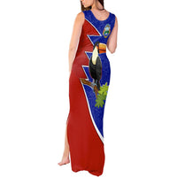 Costa Rica Toucan Tank Maxi Dress Red and Blue with National Seal and Tropical Bird Graphic - Wonder Print Shop