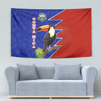 Costa Rica Toucan Tapestry Red and Blue with National Seal and Tropical Bird Graphic - Wonder Print Shop