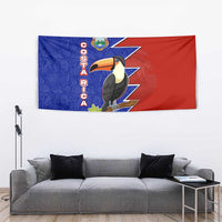 Costa Rica Toucan Tapestry Red and Blue with National Seal and Tropical Bird Graphic - Wonder Print Shop