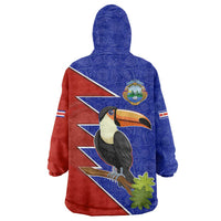 Costa Rica Toucan Wearable Blanket Hoodie Red and Blue with National Seal and Tropical Bird Graphic - Wonder Print Shop