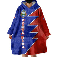 Costa Rica Toucan Wearable Blanket Hoodie Red and Blue with National Seal and Tropical Bird Graphic - Wonder Print Shop