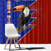 Costa Rica Toucan Window Curtain Red and Blue with National Seal and Tropical Bird Graphic - Wonder Print Shop