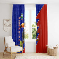 Costa Rica Toucan Window Curtain Red and Blue with National Seal and Tropical Bird Graphic - Wonder Print Shop