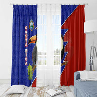Costa Rica Toucan Window Curtain Red and Blue with National Seal and Tropical Bird Graphic - Wonder Print Shop
