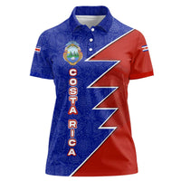 Costa Rica Toucan Women Polo Shirt Red and Blue with National Seal and Tropical Bird Graphic - Wonder Print Shop