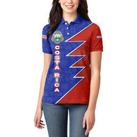 Costa Rica Toucan Women Polo Shirt Red and Blue with National Seal and Tropical Bird Graphic - Wonder Print Shop