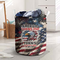 America Turns 250 Happy 50th Birthday Laundry Basket Patriotic Eagle US Flag Distressed Splatter