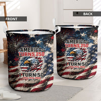America Turns 250 Happy 50th Birthday Laundry Basket Patriotic Eagle US Flag Distressed Splatter
