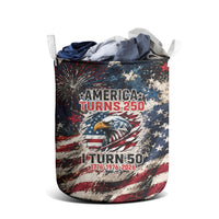 America Turns 250 Happy 50th Birthday Laundry Basket Patriotic Eagle US Flag Distressed Splatter
