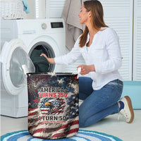 America Turns 250 Happy 50th Birthday Laundry Basket Patriotic Eagle US Flag Distressed Splatter