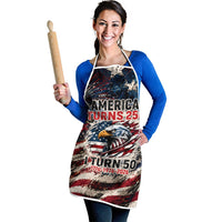America Turns 250 Happy 50th Birthday Apron Patriotic Eagle US Flag Distressed Splatter