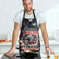 America Turns 250 Happy 50th Birthday Apron Patriotic Eagle US Flag Distressed Splatter