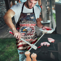 America Turns 250 Happy 50th Birthday Apron Patriotic Eagle US Flag Distressed Splatter