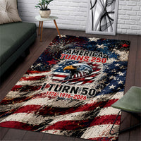 America Turns 250 Happy 50th Birthday Area Rug Patriotic Eagle US Flag Distressed Splatter