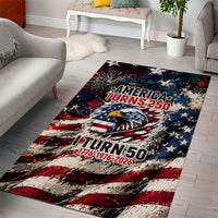 America Turns 250 Happy 50th Birthday Area Rug Patriotic Eagle US Flag Distressed Splatter