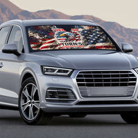 America Turns 250 Happy 50th Birthday Auto Sun Shade Patriotic Eagle US Flag Distressed Splatter