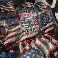 America Turns 250 Happy 50th Birthday Back Car Seat Cover Patriotic Eagle US Flag Distressed Splatter